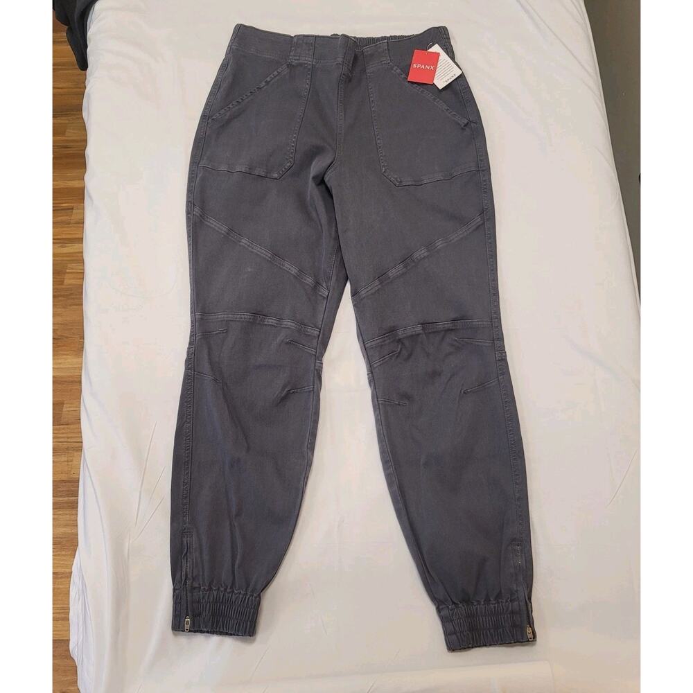 Spanx Pants XL Black Stretch Twill Cargo Joggers Tummy Control Utility NWT